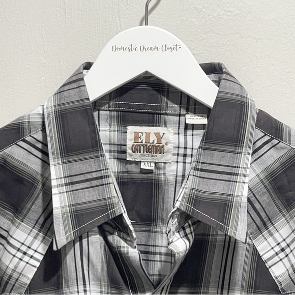 ELY CATTLEMAN Men’s Black White Plaid Pearl Snap Long Sleeve Western Shirt XXL - Picture 4 of 9